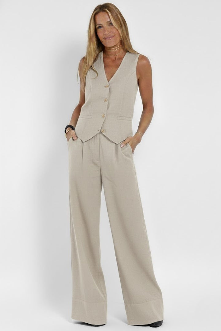 Two-Piece Set V-Neck Waistcoat and Wide Leg Trousers