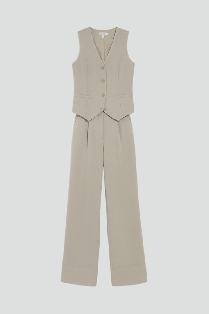 V-Neck Waistcoat and Wide-Leg Trousers Two-Piece Set