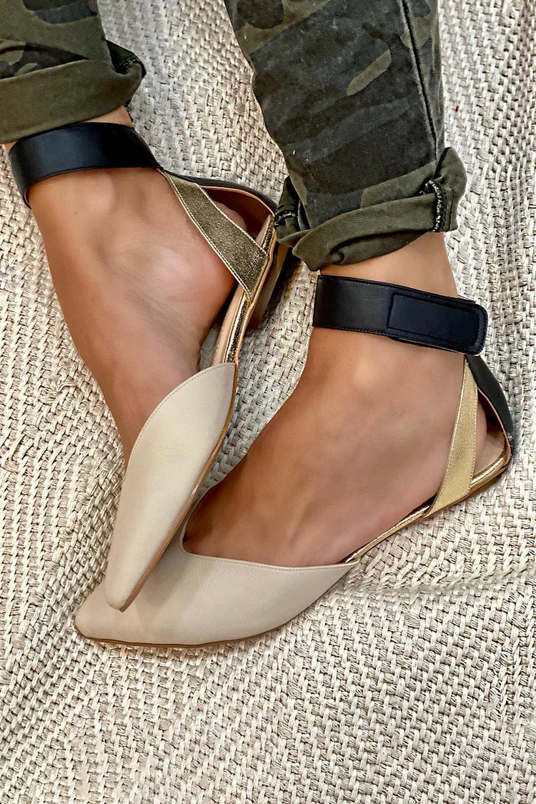 Pointed Toe Flat Ballet Pumps in Faux Leather