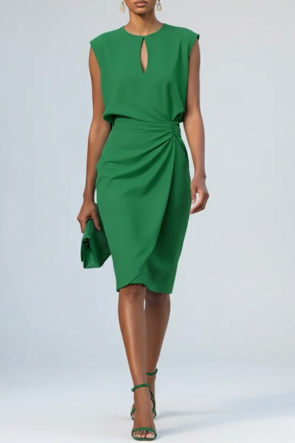 Keyhole Neck Ruched Waist Midi Cocktail Dress