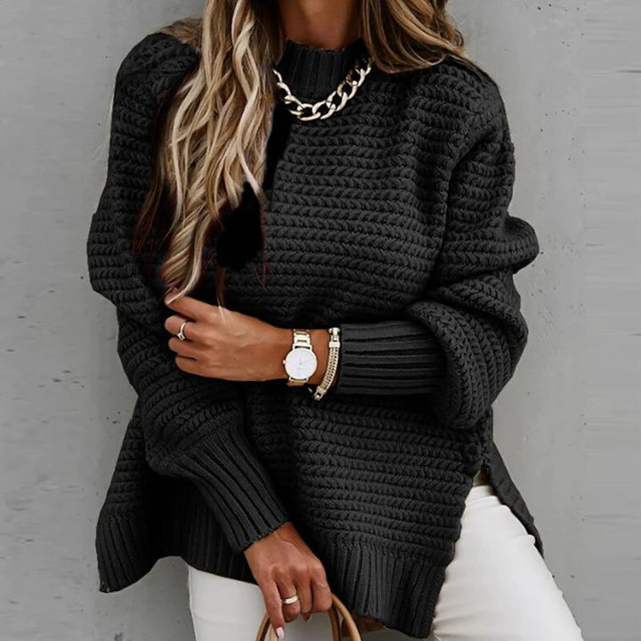 Waffle Knit Jumper with Mock Neck