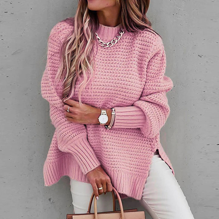 Waffle Knit Jumper with Mock Neck