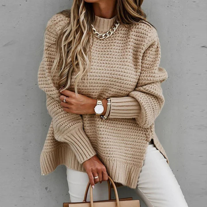 Waffle Knit Jumper with Mock Neck