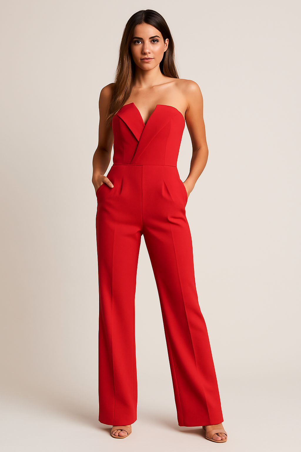 Sleeveless V-Neck Wide Leg Jumpsuit