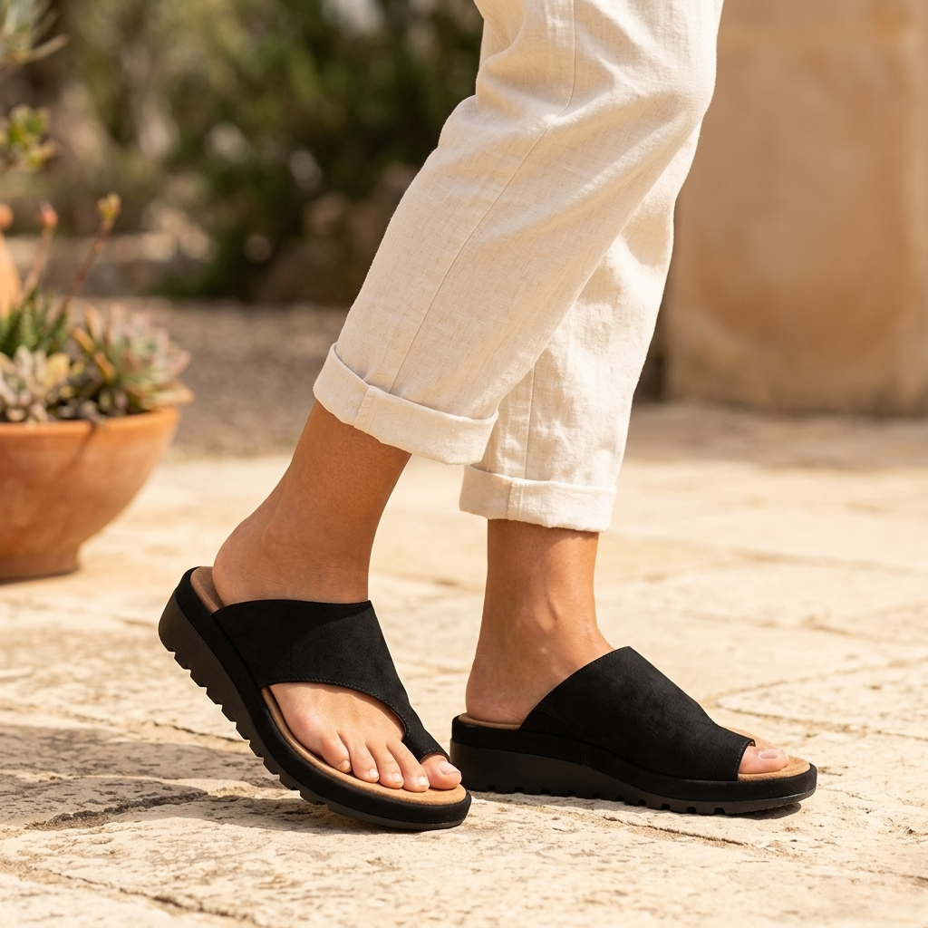 Toe Ring Slide Sandals with Non-Slip Wedge Sole