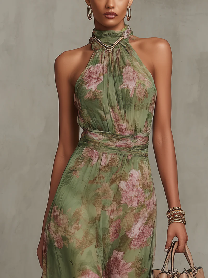 Halter Neck Floral Summer Maxi Dress