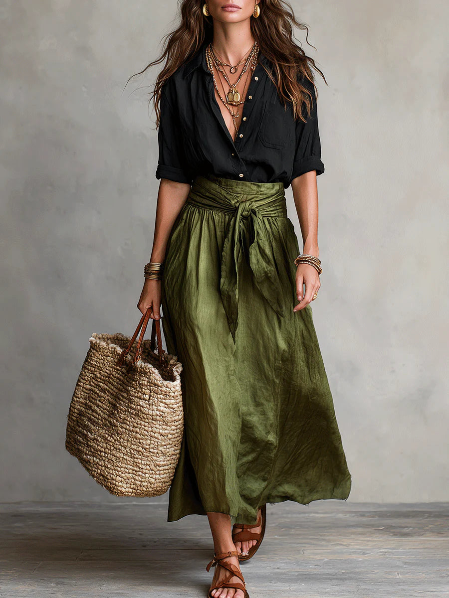 Two Piece Midi Skirt and Long Sleeve Top Set