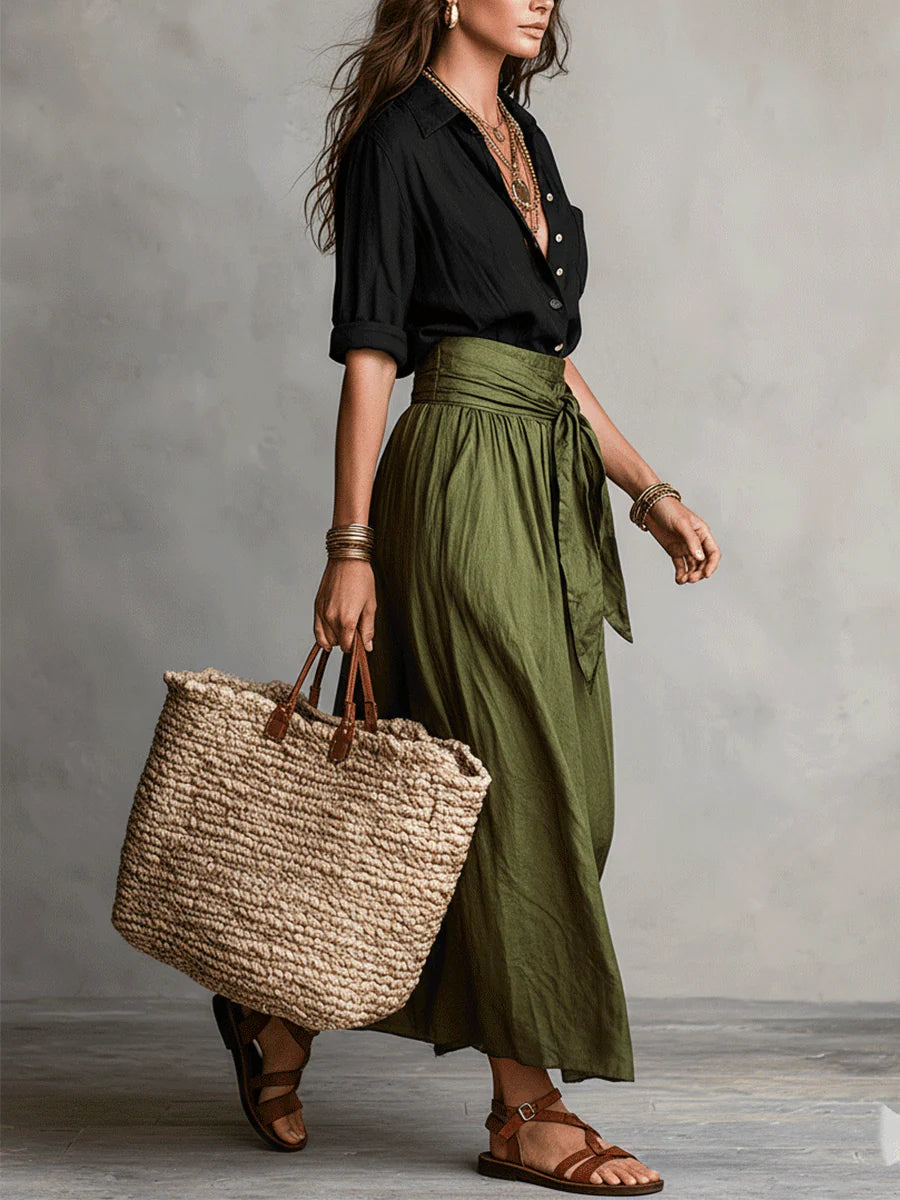 Two Piece Midi Skirt and Long Sleeve Top Set