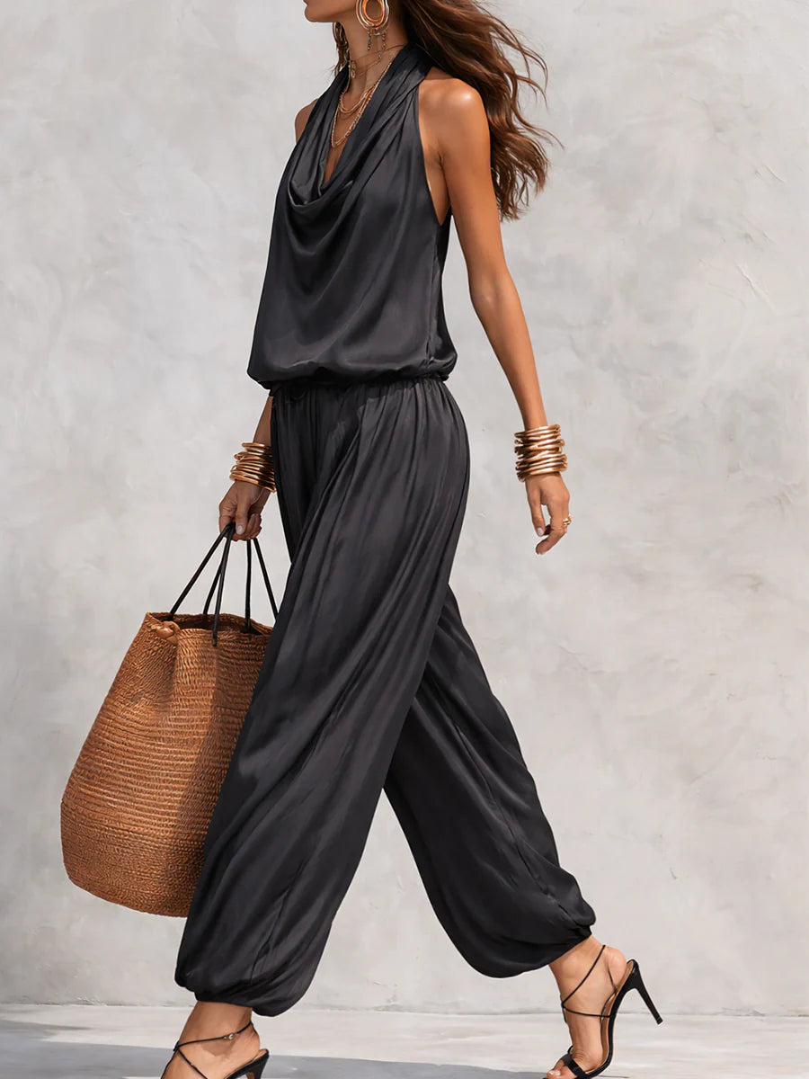 Draped Halter Top and Harem Trousers Set