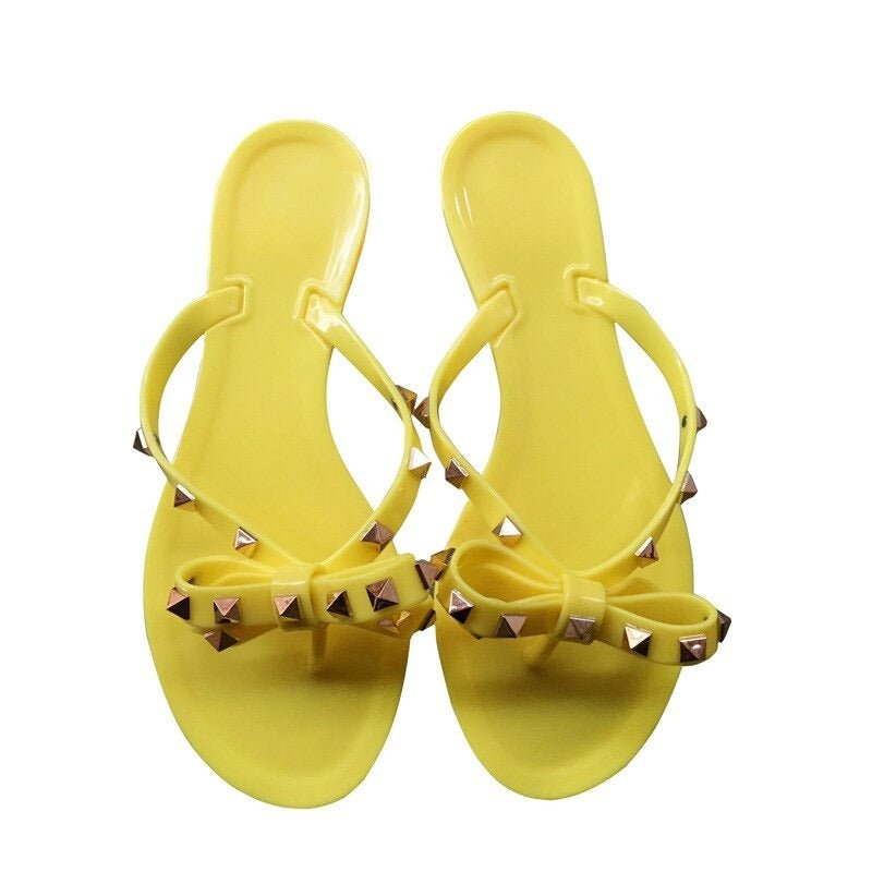 Studded Bow Jelly Flip Flop Sandals
