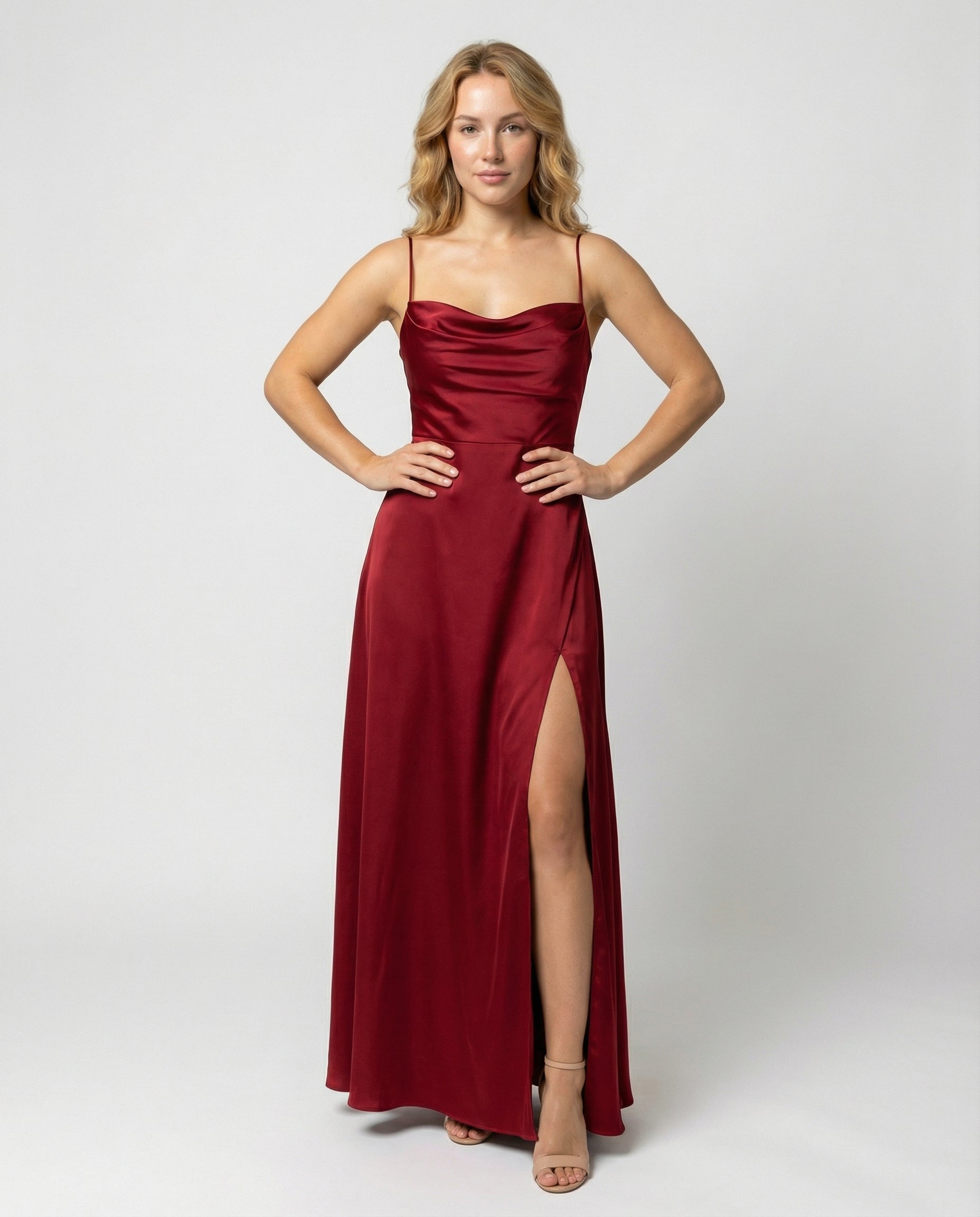 Sleeveless Satin Maxi Dress with Braided Back
