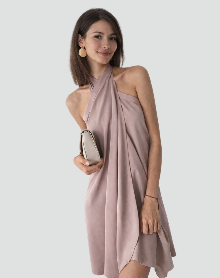 Halter Neck Draped Mini Dress