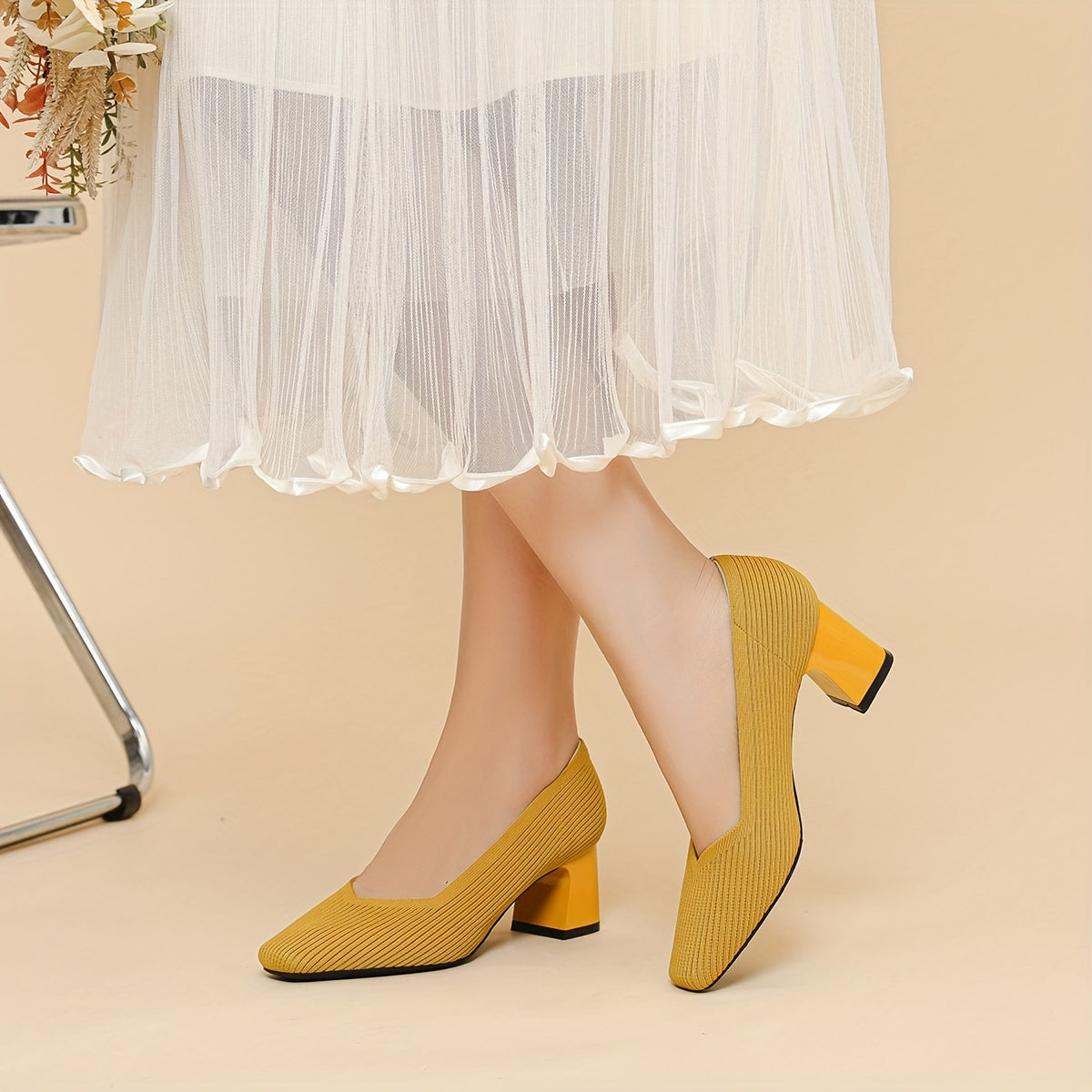 Pointed Toe Orthopedic Block Heel Pumps