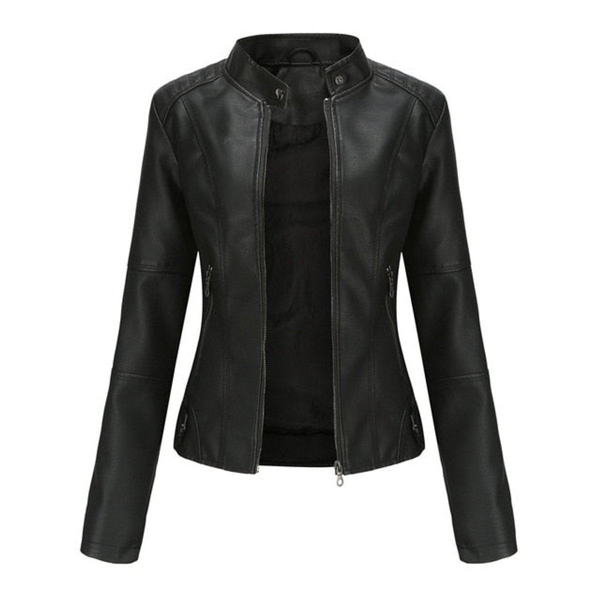 Cropped Stand Collar Faux Leather Jacket