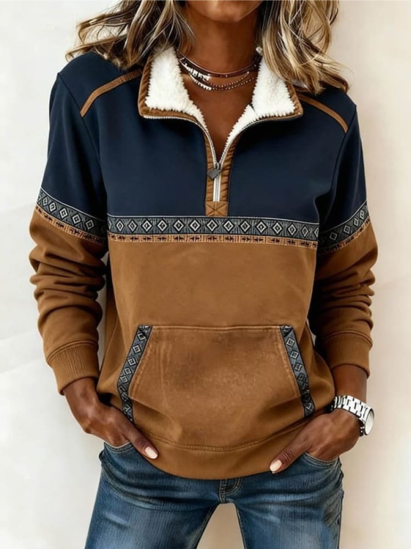 Novelle Colour-Block Aztec Quarter-Zip Sweater