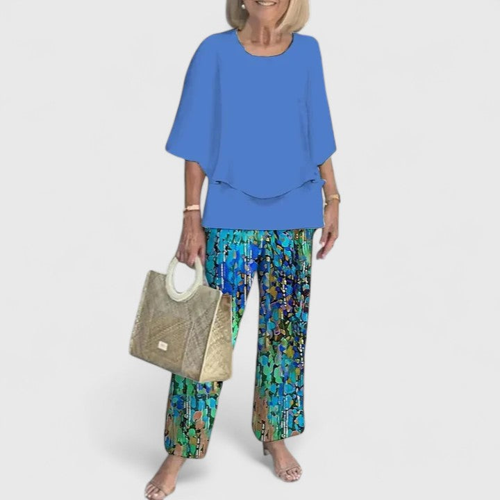 Two-Piece Outfit for Women - Elegant Casual Top and Pants Set