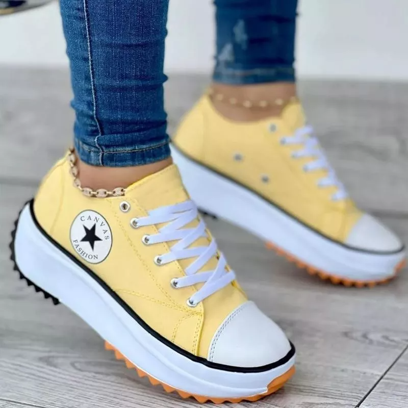 Women's Canvas Platform Sneakers with Lace-Up Closure