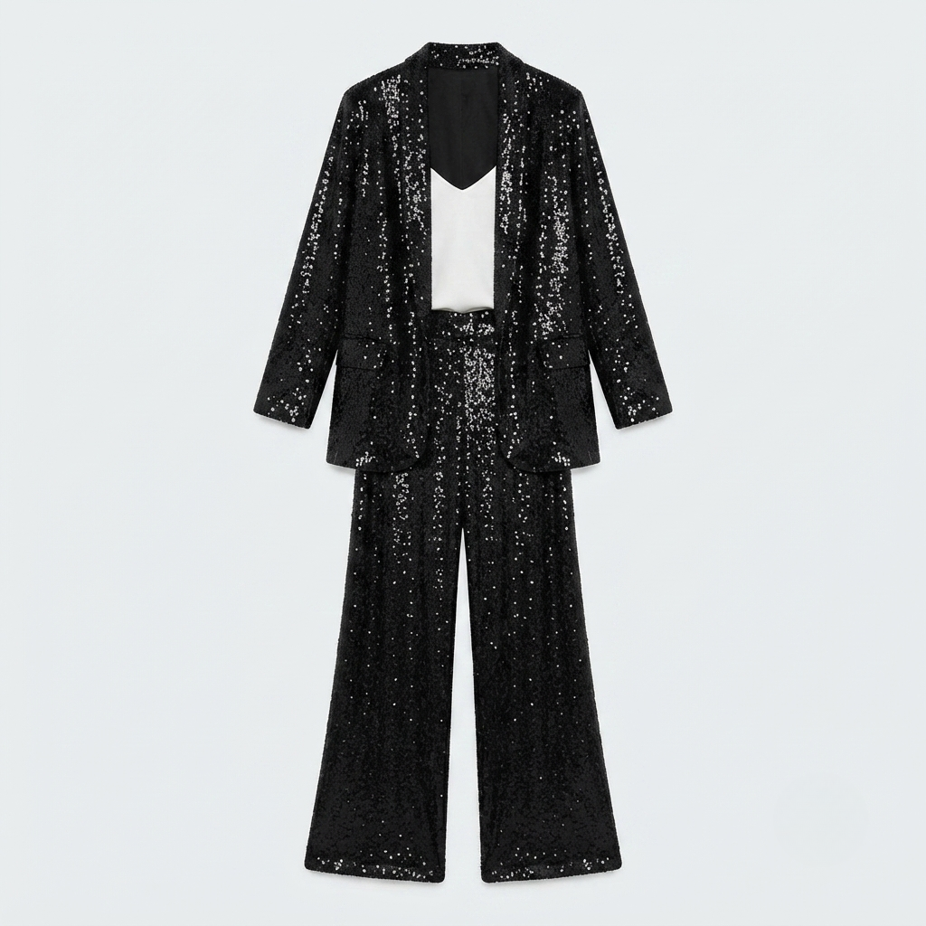 Amelia Hughes Sequin Cardigan Wide-Leg Set
