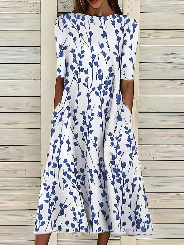 Floral Print Short Sleeve Midi Dress