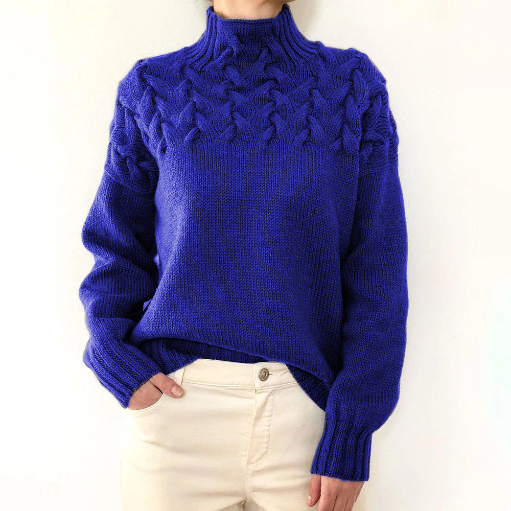 Cable Knit Turtleneck Sweater with Braided Yoke