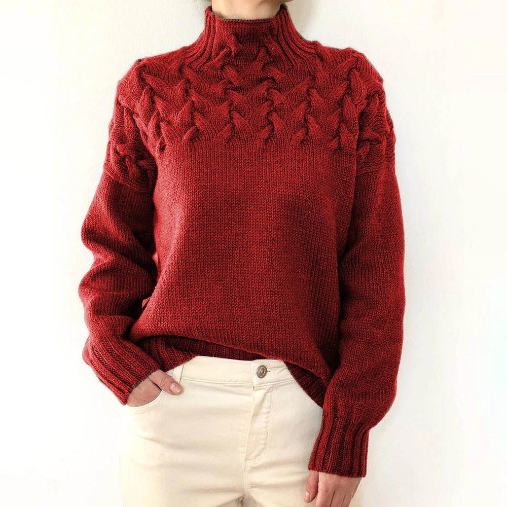 Cable Knit Turtleneck Sweater with Braided Yoke