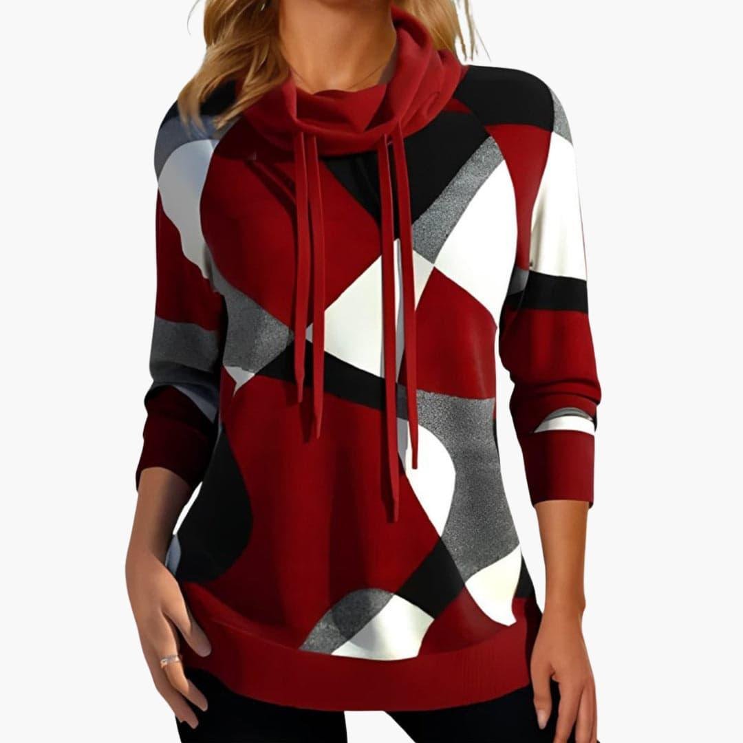 Color Block Cowl Neck Drawstring Hoodie