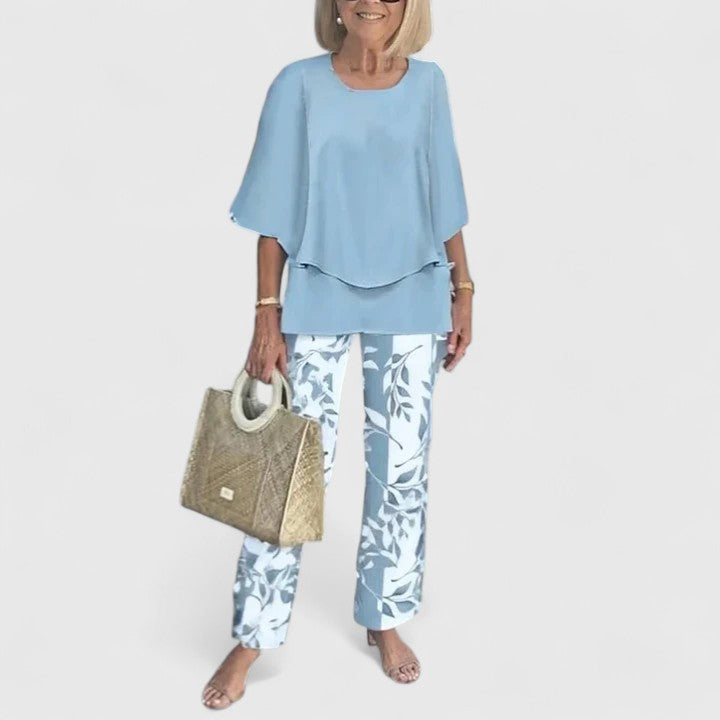Two-Piece Outfit for Women - Elegant Casual Top and Pants Set