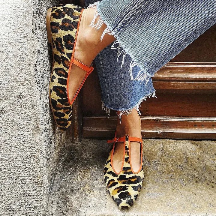 Bold Leopard Print T-Strap Flats
