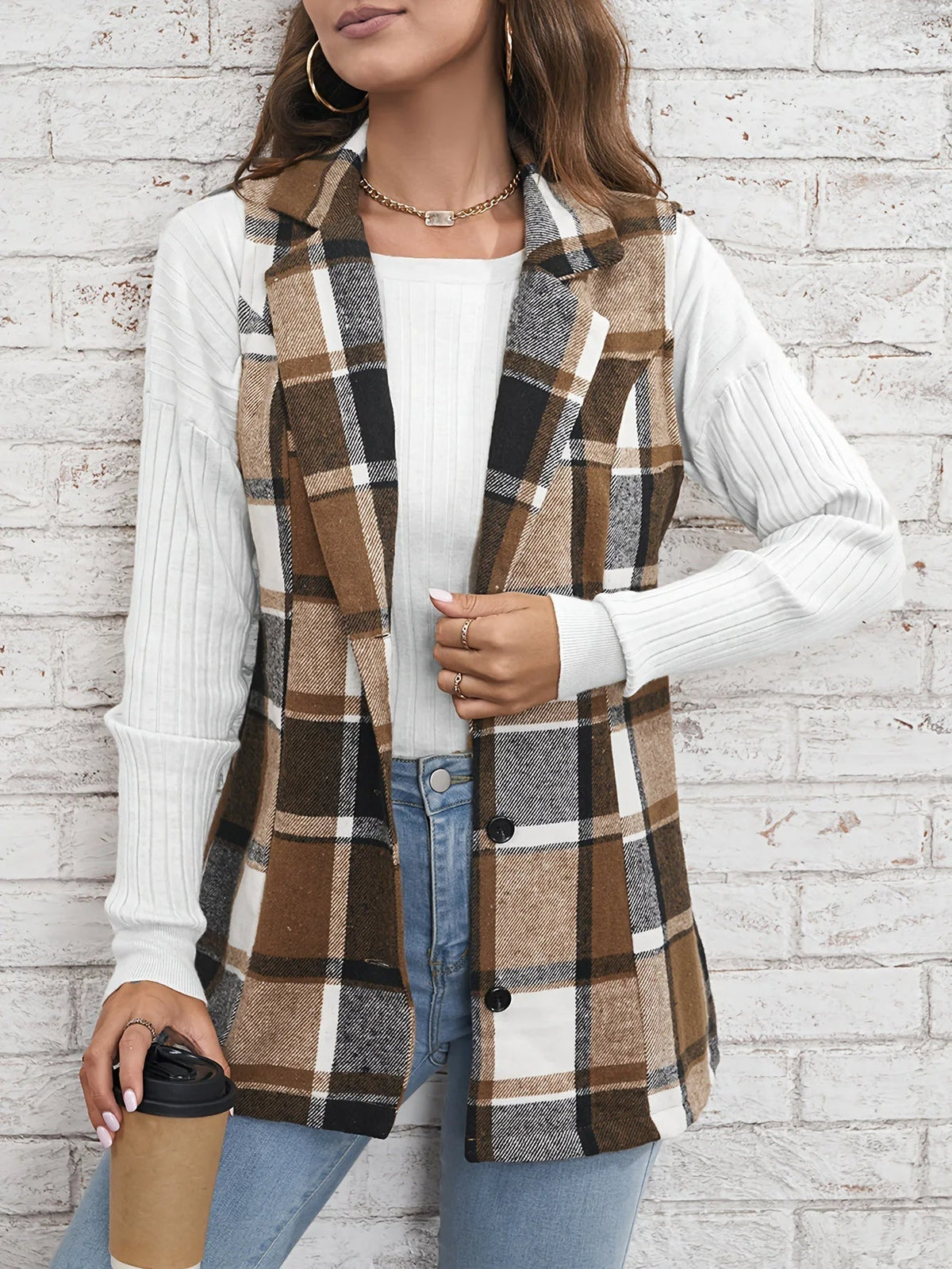 Drunelle Elegant Tailored Check Waistcoat