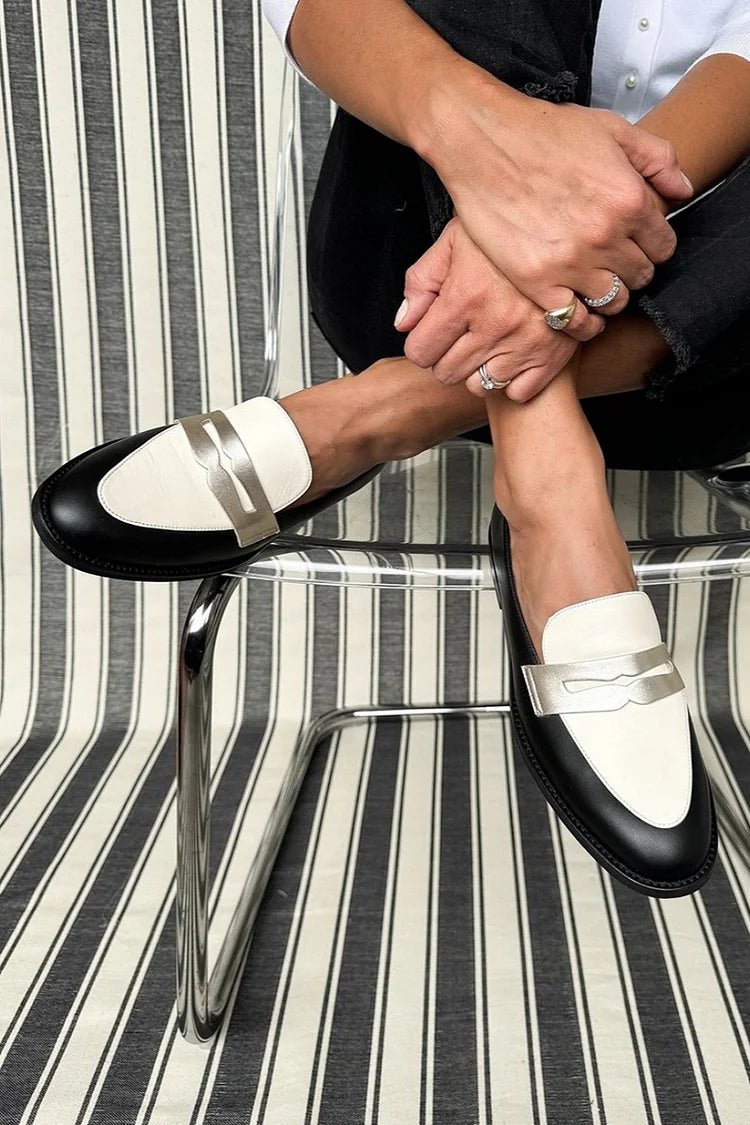 Monochrome Loafers With Metallic Accents