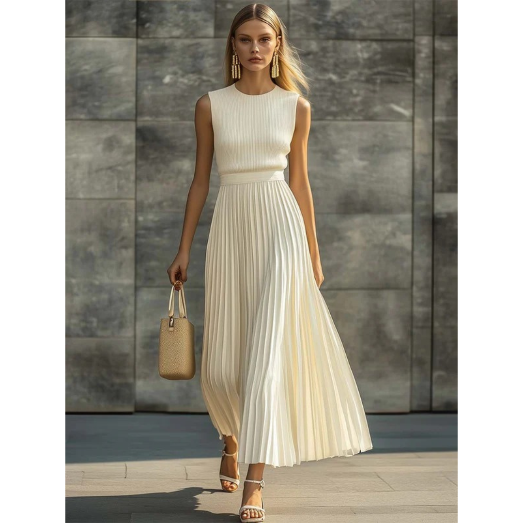 Bernadette Women's Pleated Maxi Dress in Cream