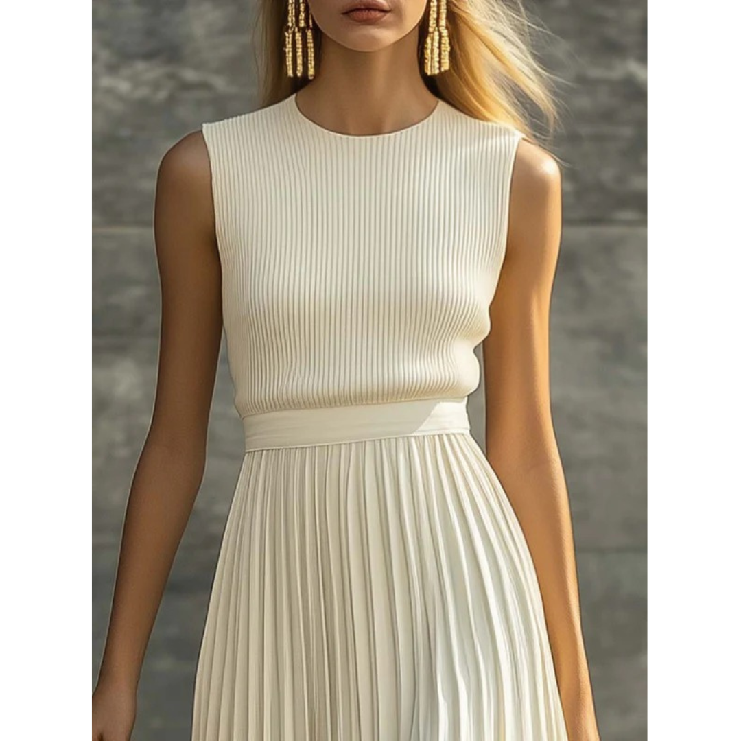 Bernadette Women's Pleated Maxi Dress in Cream