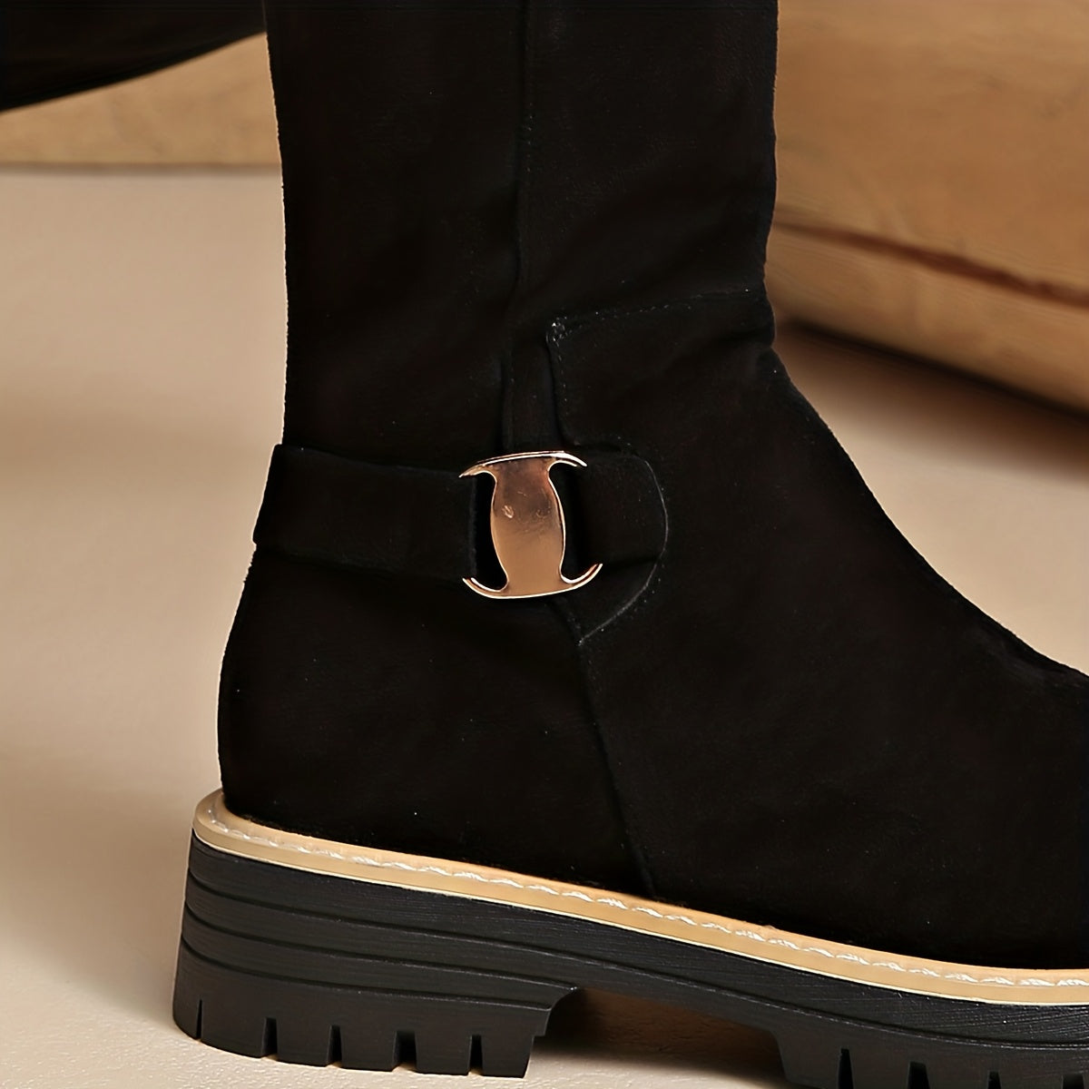 Knee-High Boots with Block Heel and Lug Sole
