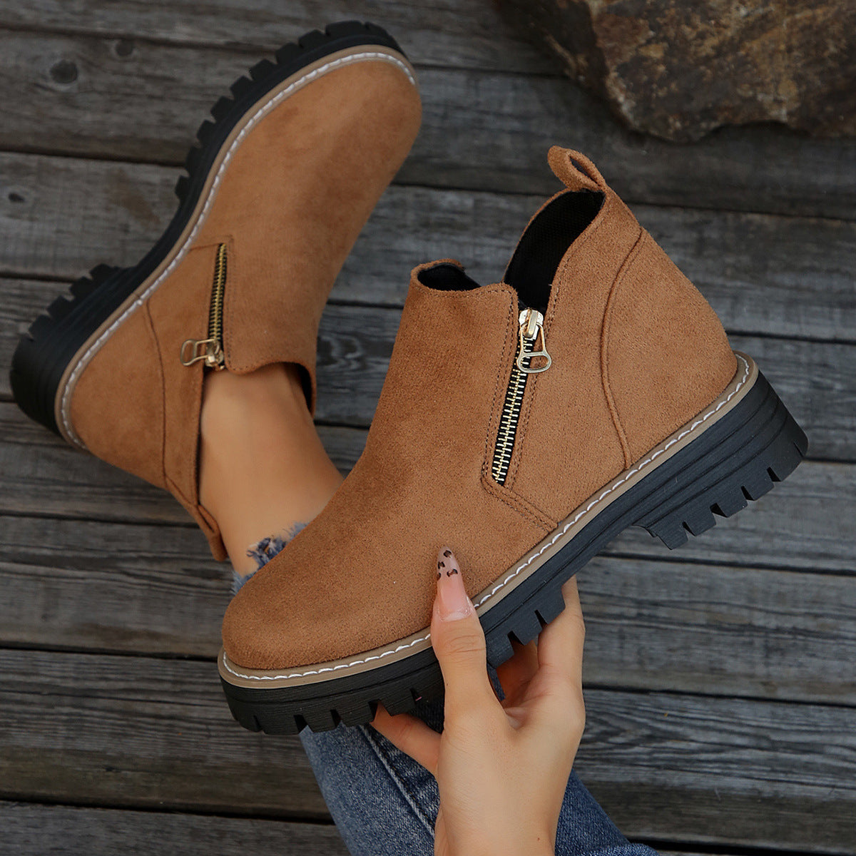 Platform Ankle Boots with Lug Sole