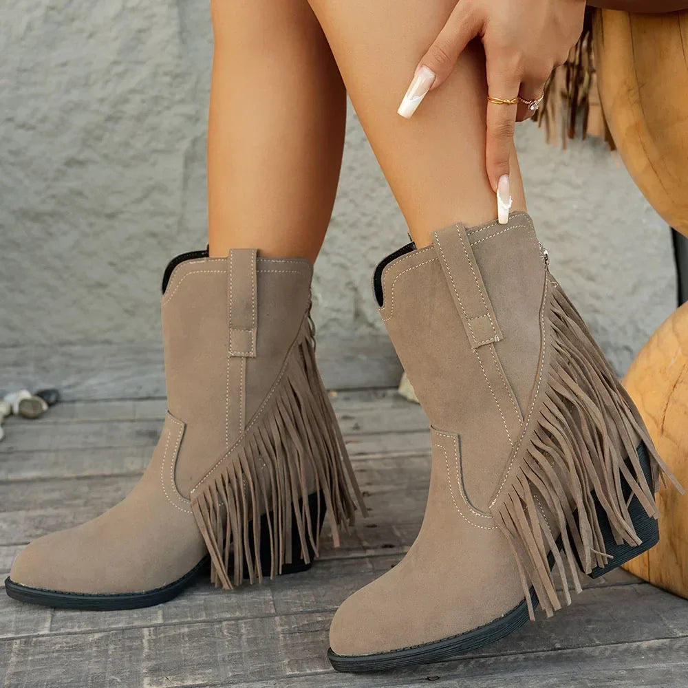 Wide Calf Western Fringe Boots