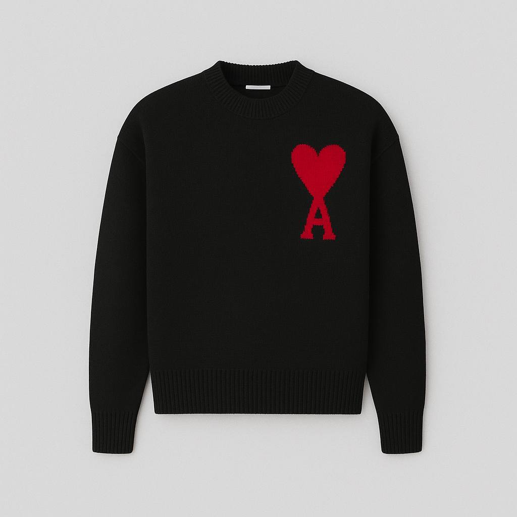 Heart Motif Oversized Crew Neck Sweater
