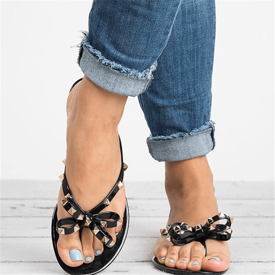 Studded Bow Jelly Flip Flop Sandals