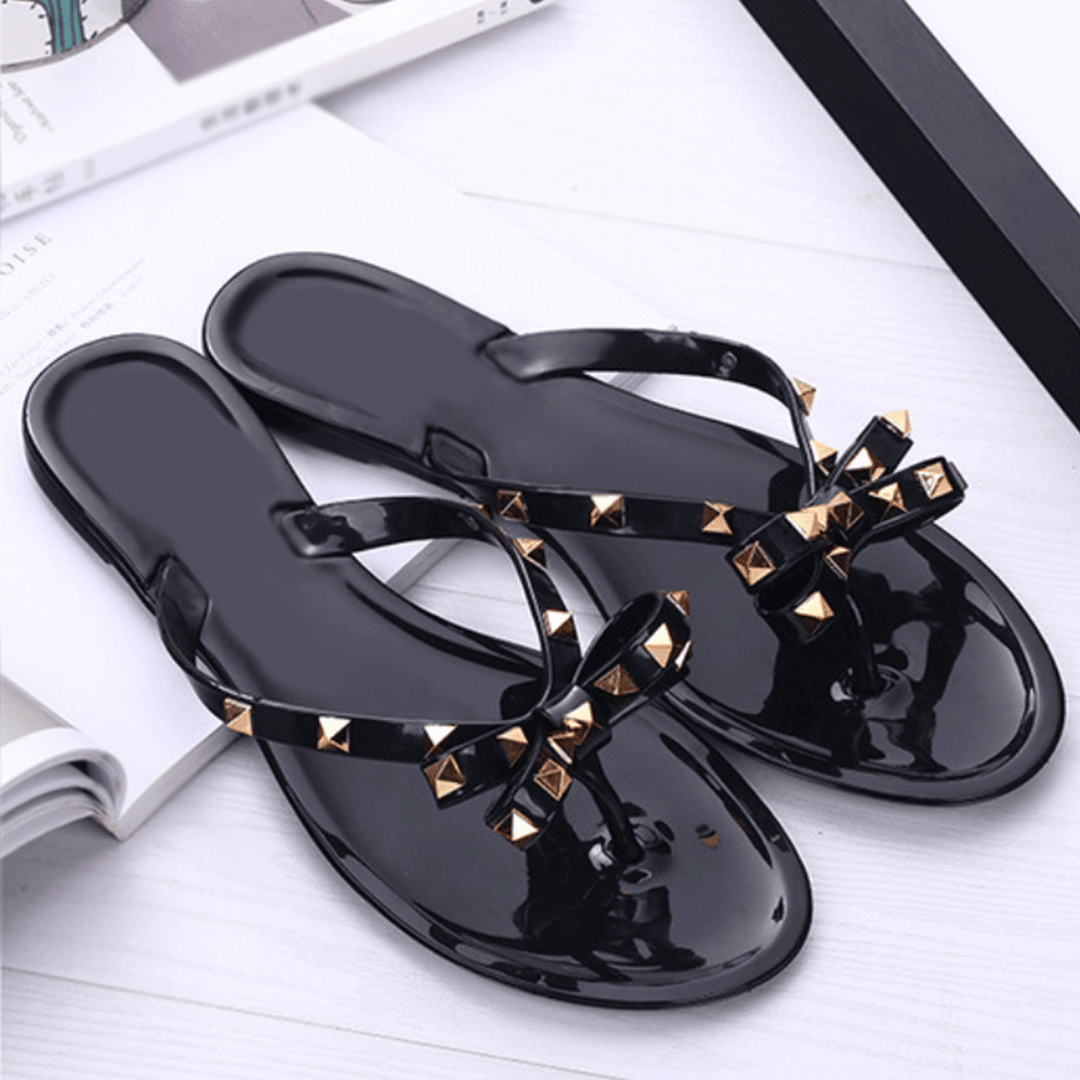 Studded Bow Jelly Flip Flop Sandals
