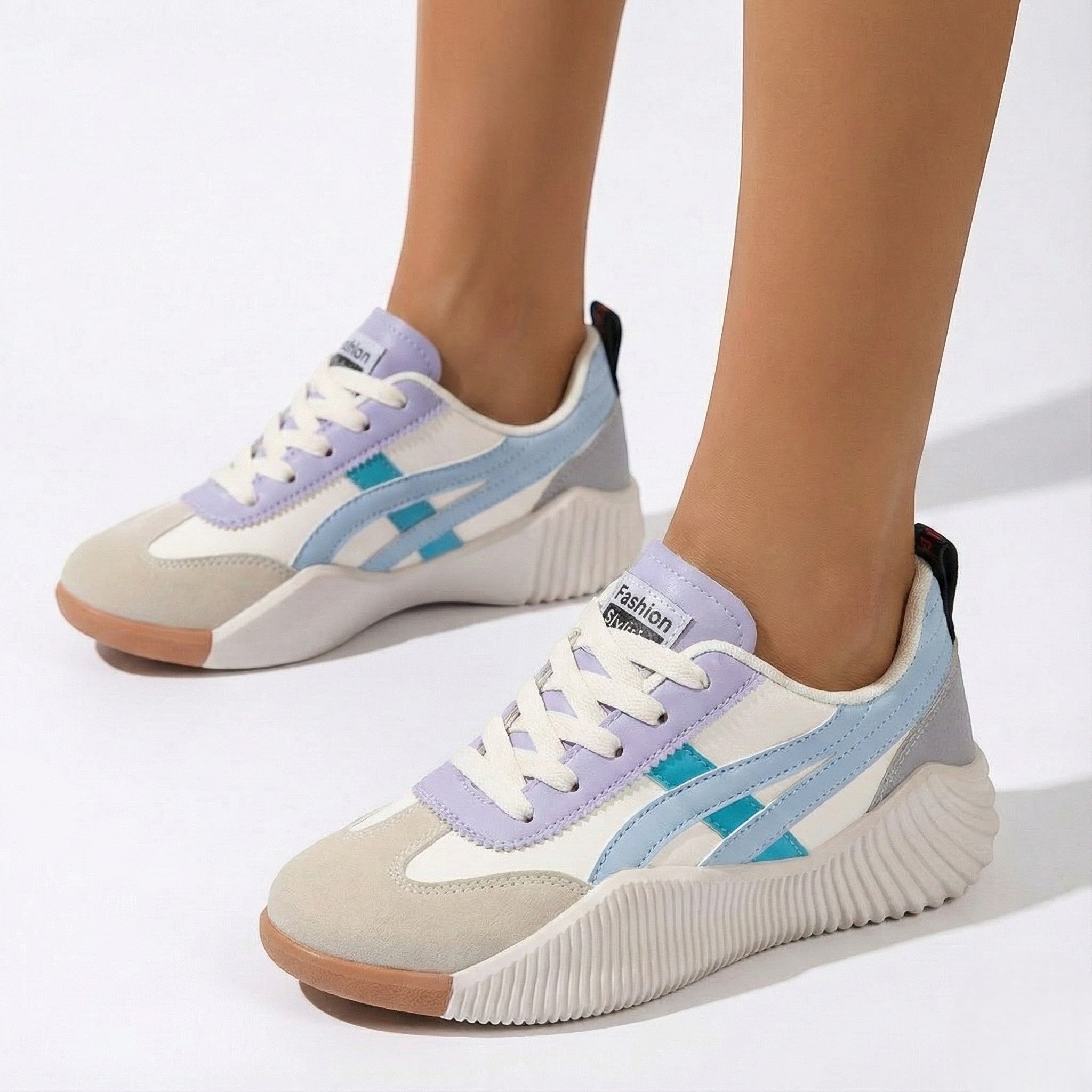 Chunky Sole Colorblock Lace-Up Sneakers