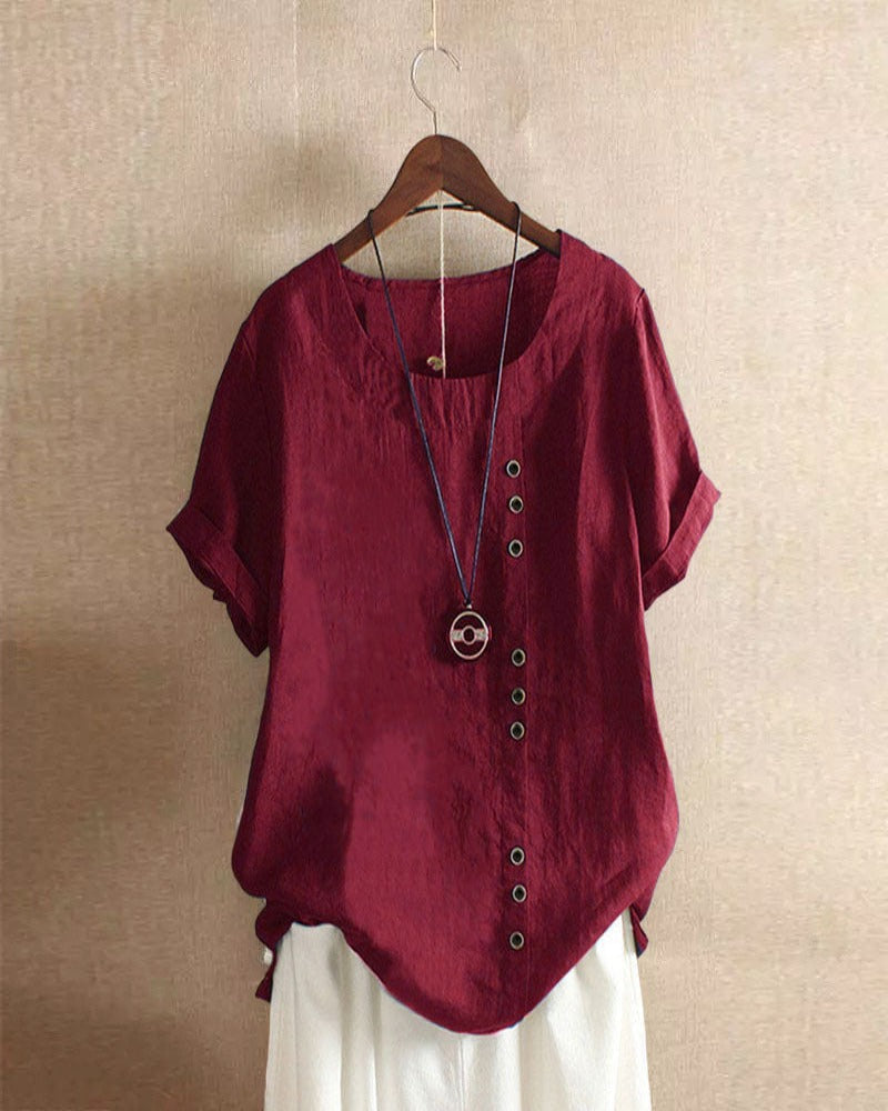 Short Sleeve Blouse With Round Neckline