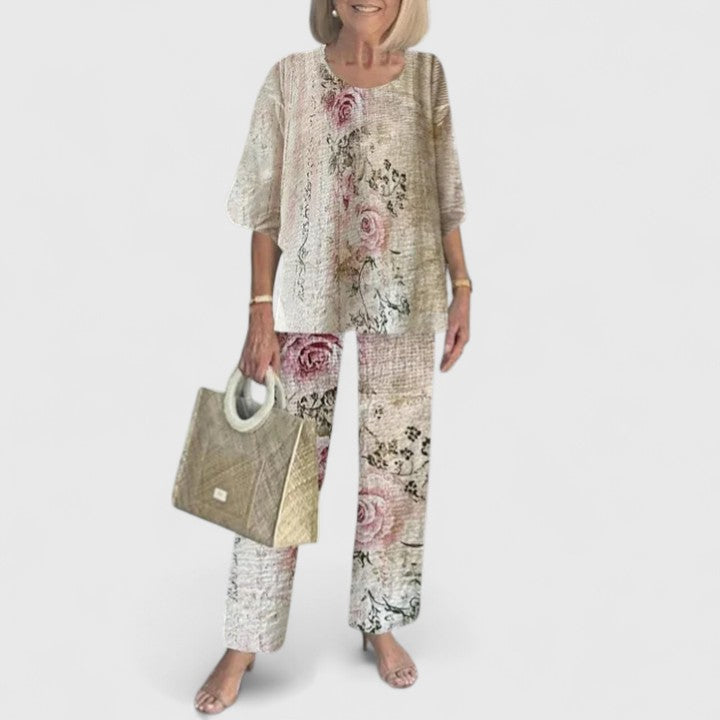 Two-Piece Outfit for Women - Elegant Casual Top and Pants Set