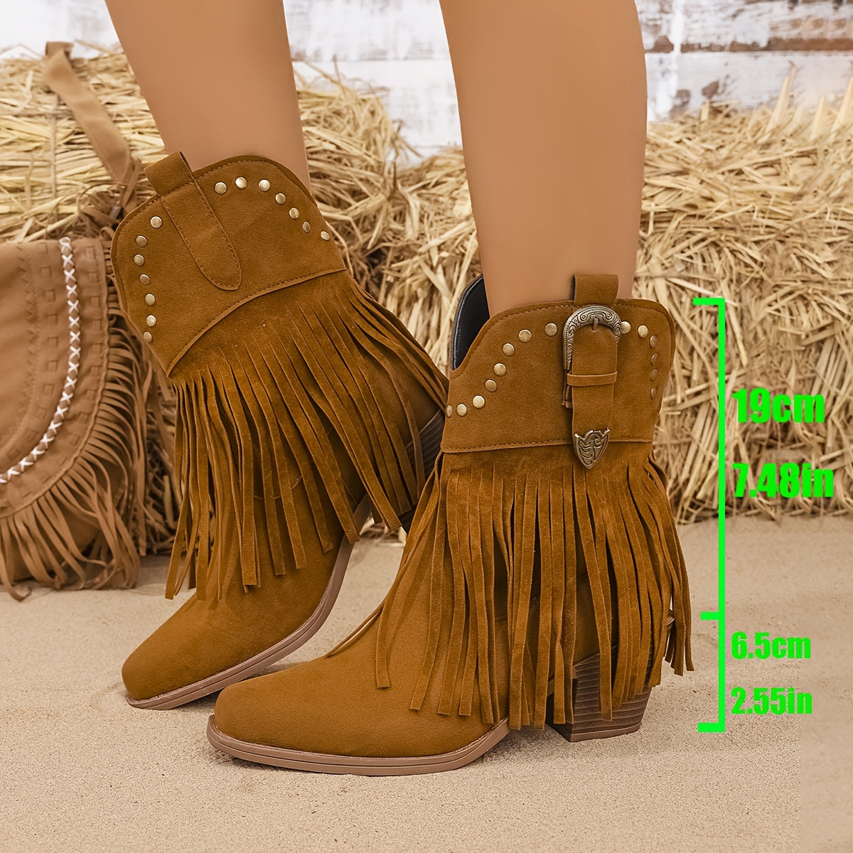 Fringe Western Ankle Boots with Studded Detail