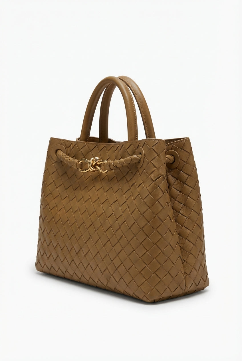 Structured Braided Faux Leather Tote Handbag