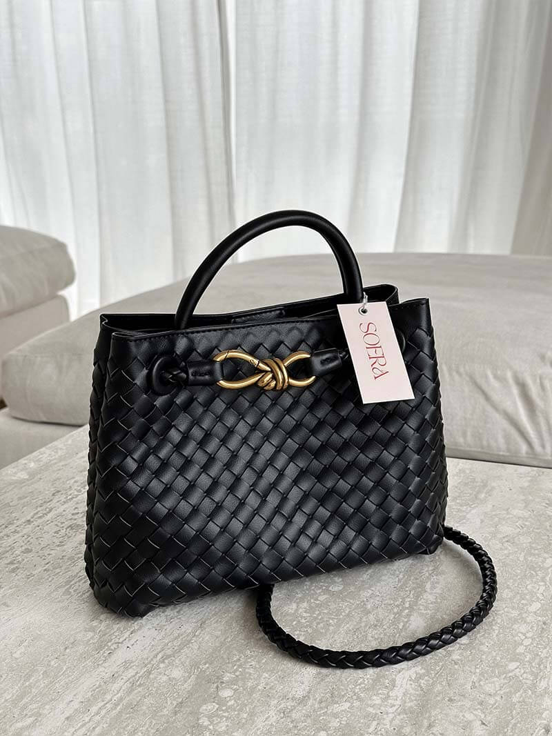Structured Braided Faux Leather Tote Handbag