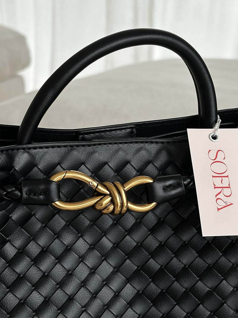 Structured Braided Faux Leather Tote Handbag