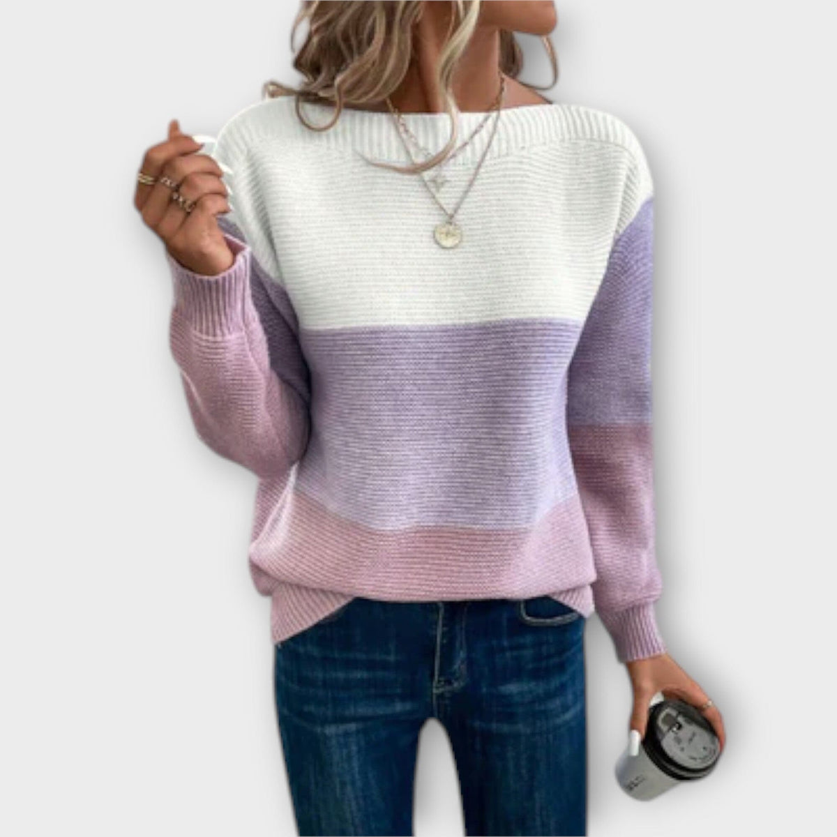 Claire Elegant Three-Color Patchwork Sweater