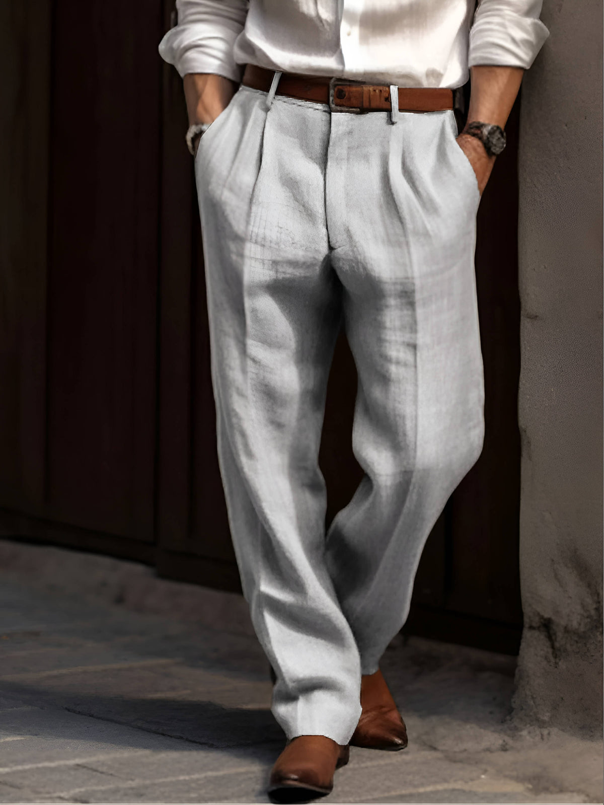 Classic Pleated Cotton Pants for Men
