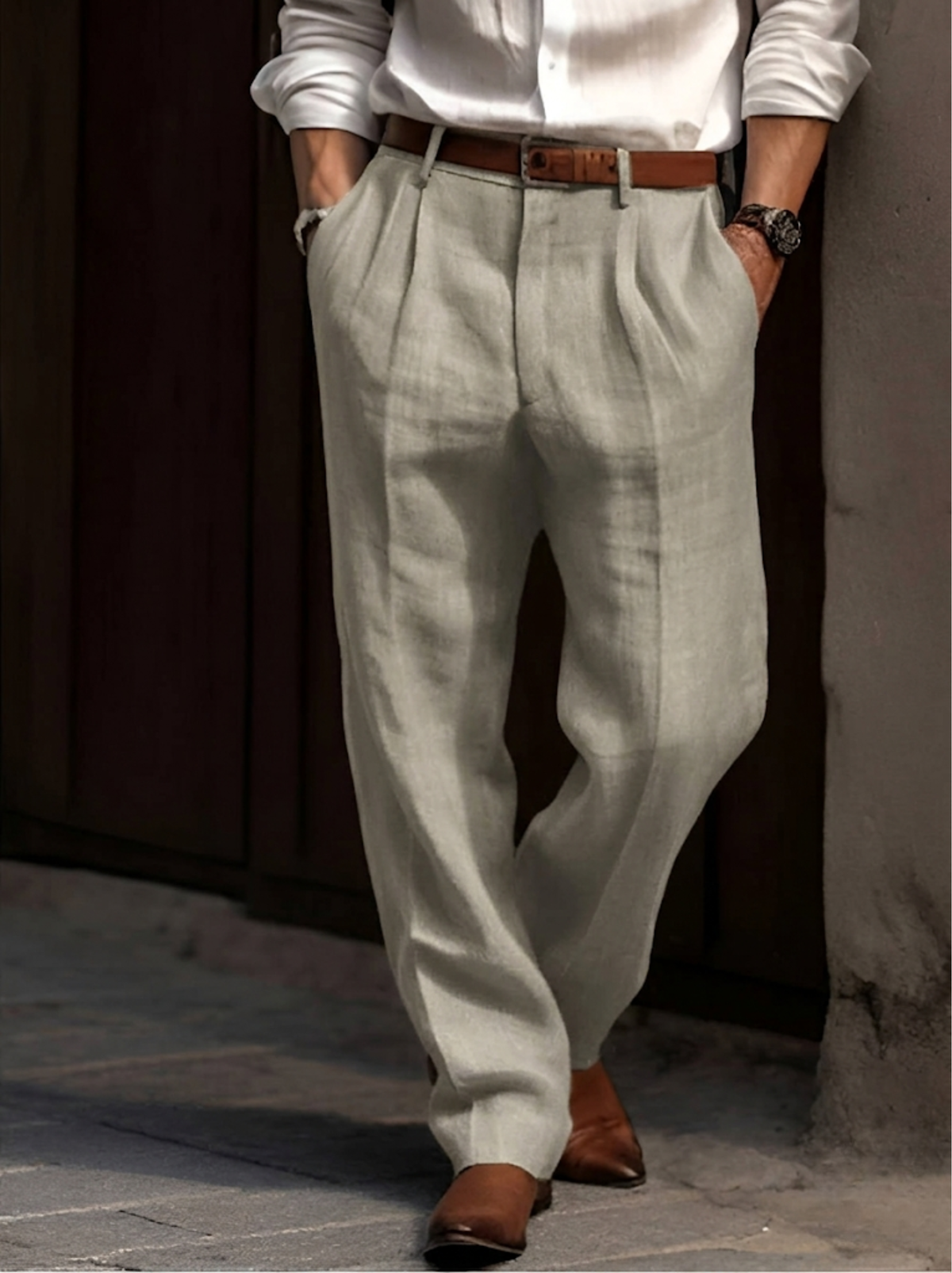 Classic Pleated Cotton Pants for Men