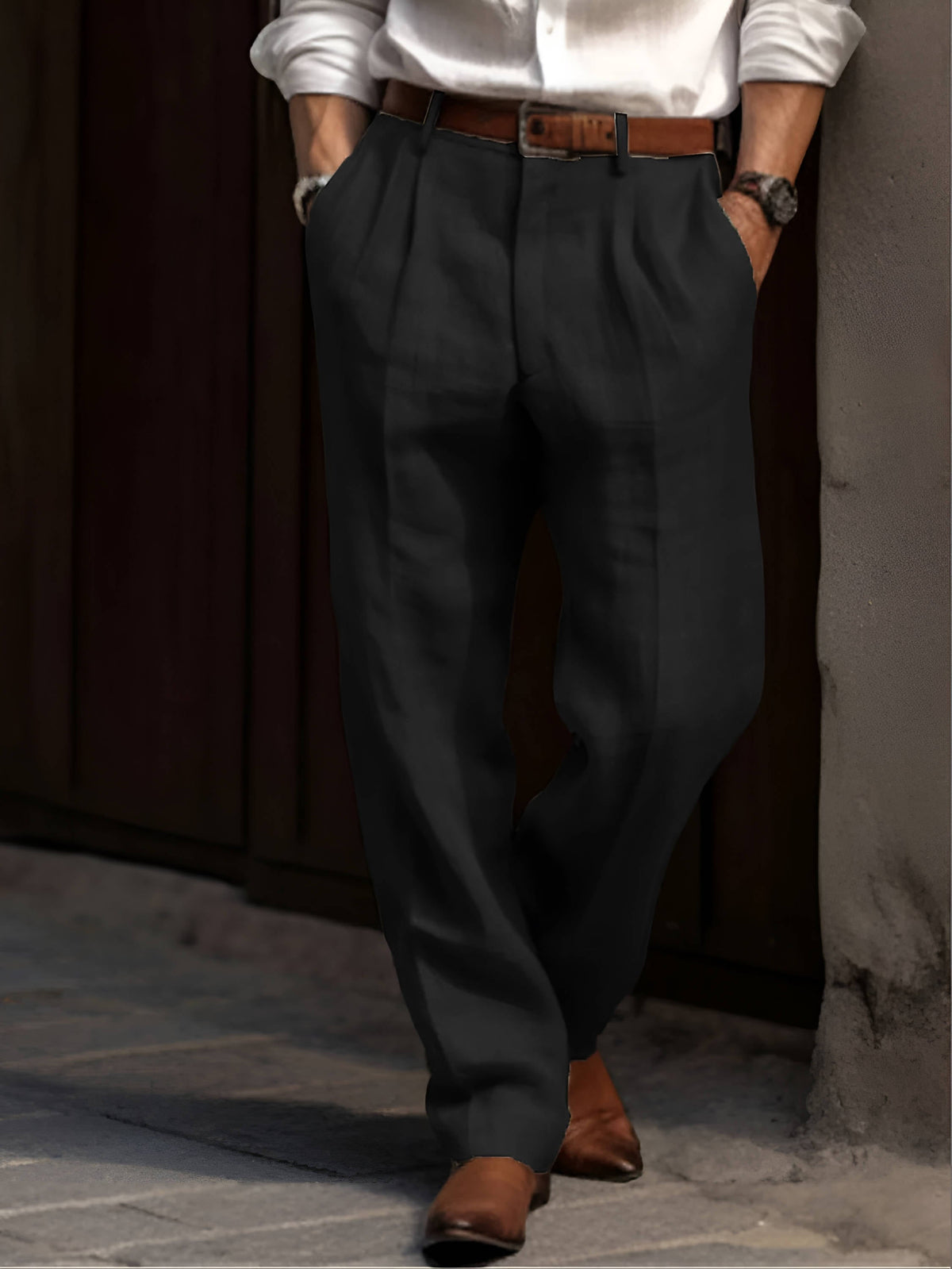 Classic Pleated Cotton Pants for Men
