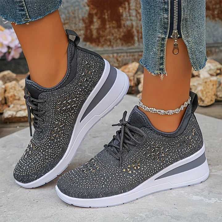 Rhinestone Orthopedic Arch Support Mesh Sneakers